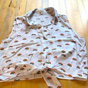 Sleeveless Rainbow tie at waist top, size M unisex
